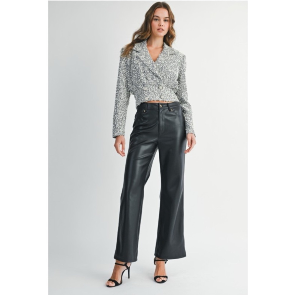 1074 • Black/White Confetti Tweed Crop Blazer Jacket w/Pearl Rhinestone Buttons - Picture 11 of 11